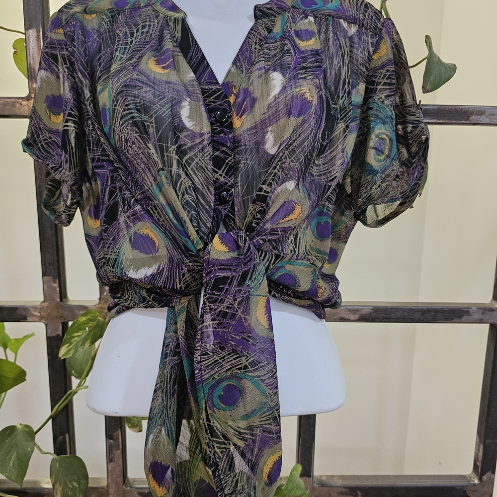 Peacock Print Sheer Blouse